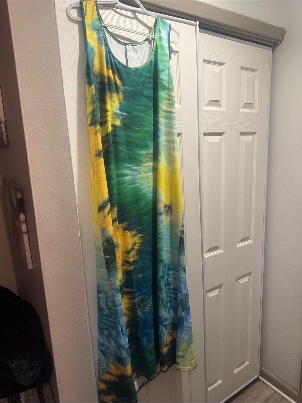 Sleeveless Tie-Dye Maxi Dress in Green, Yellow & Blue